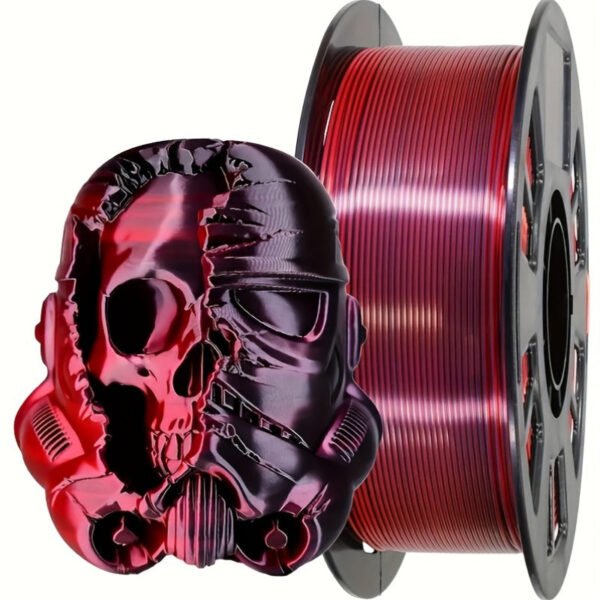 Black & Red Dual Color Silk PLA Filament 1.75mm - Color Changing Shiny 3D Printer Filament (200g/0.44lbs Spool)
