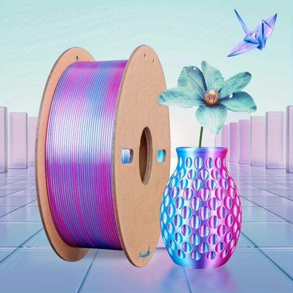 Dual Color Silk PLA Filament 1.75mm - Rose Red & Sky Blue Co-extruded 3D Printer Filament (250g Cardboard Spool)