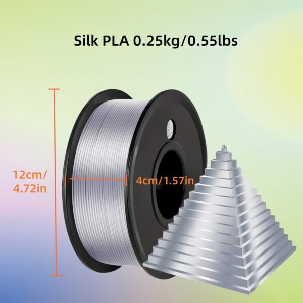 Silk Silver PLA Filament 1.75mm - Shiny Metallic 3D Printer Filament (250g Spool)
