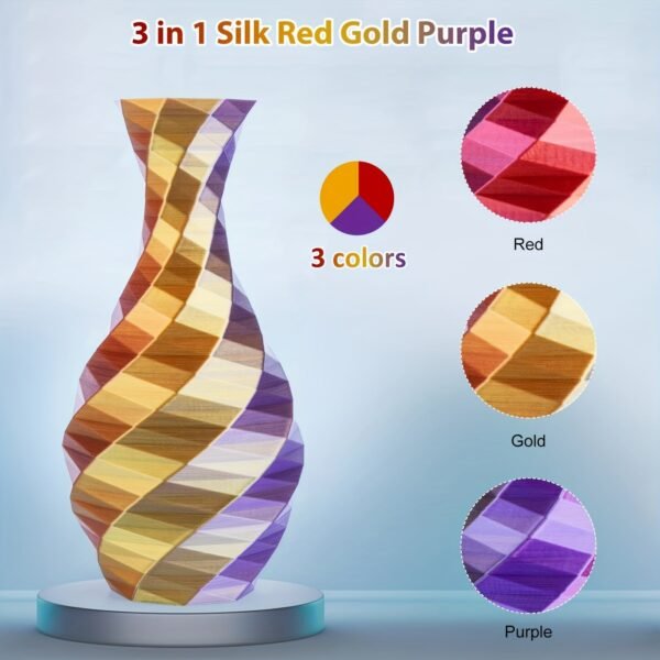Triple Color Silk PLA Filament 1.75mm - Red, Golden, Purple Co-extruded 3D Printer Filament (250g/0.55lbs Cardboard Spool)