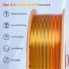 Triple Color Silk PLA Filament 1.75mm - Red, Golden, Purple Co-extruded 3D Printer Filament (250g/0.55lbs Cardboard Spool)