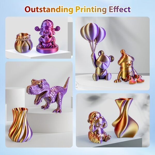 Triple Color Silk PLA Filament 1.75mm - Red, Golden, Purple Co-extruded 3D Printer Filament (250g/0.55lbs Cardboard Spool)