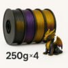 Silk Dual & Tri-Color PLA Filament Bundle - High Gloss Black/Purple & Black/Purple/Gold Co-extruded 3D Printer Filament (4 Spools x 255g, 1.02kg Total)