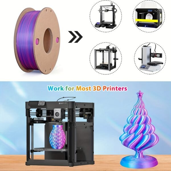Dual Color Silk PLA Filament 1.75mm - Rose Red & Sky Blue Co-extruded 3D Printer Filament (250g Cardboard Spool)