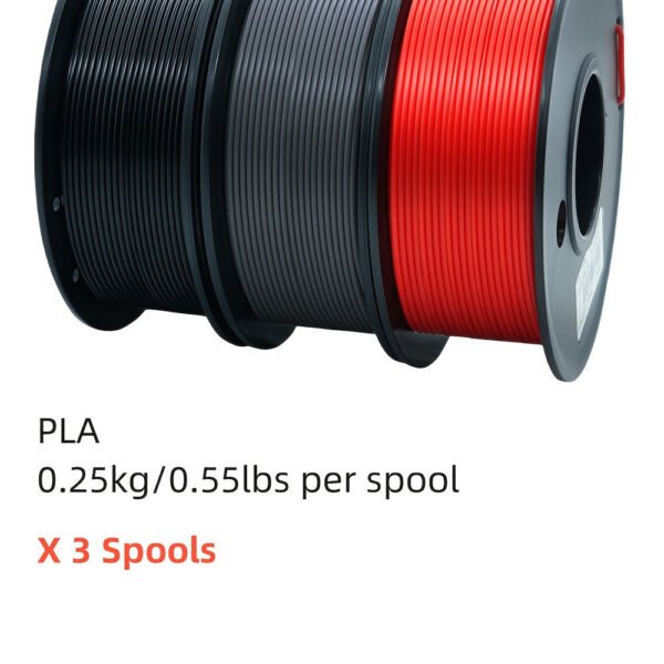 PLA Filament Bundle 1.75mm - Black, Gray, Red 3-Pack Combo (250g/0.55lbs per Spool)