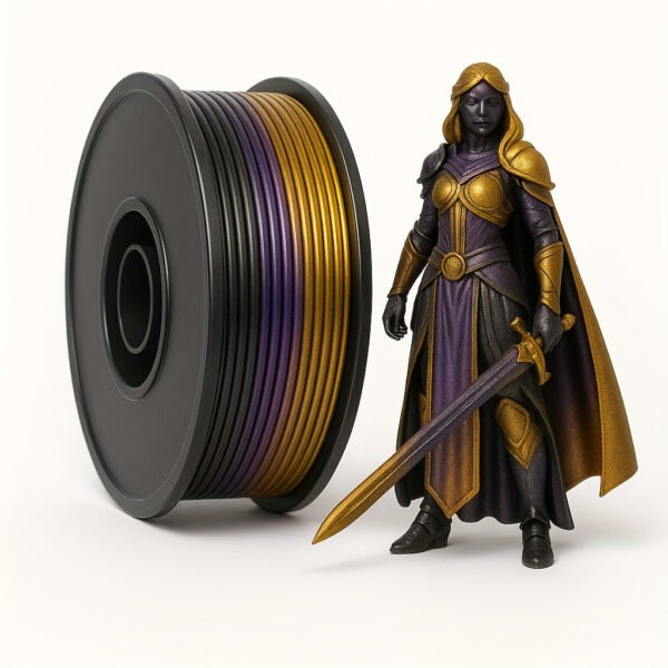 Silk Dual & Tri-Color PLA Filament Bundle - High Gloss Black/Purple & Black/Purple/Gold Co-extruded 3D Printer Filament (4 Spools x 255g, 1.02kg Total)