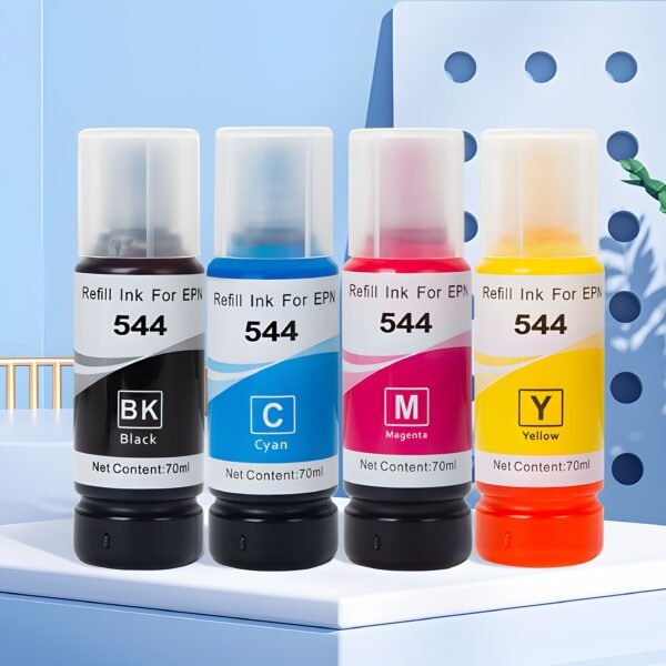 Premium Refill Ink Bottle Replacement for Epson 544 / 522 - 70ml Dye Ink for EcoTank L1110, L3110, L3150, ET-2720, ET-4700 Printers