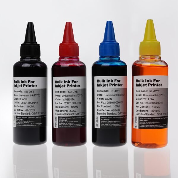 Universal Refill Dye Ink Kit 4x100ml (3.38oz) - Compatible with Epson, Canon, HP, Brother Inkjet Printers (Black, Cyan, Magenta, Yellow)