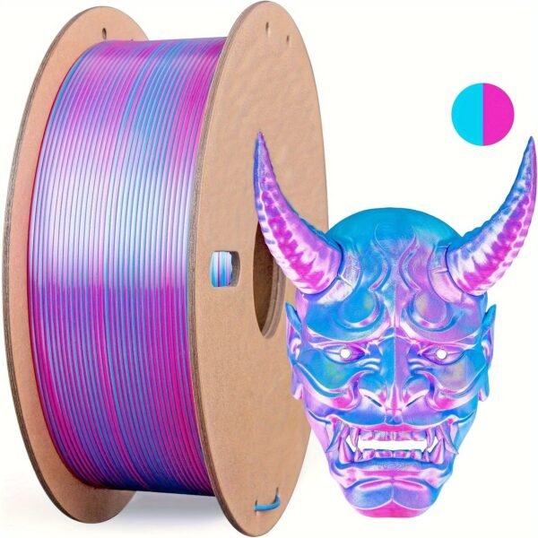 Dual Color Silk PLA Filament 1.75mm - Rose Red & Sky Blue Co-extruded 3D Printer Filament (250g Cardboard Spool)