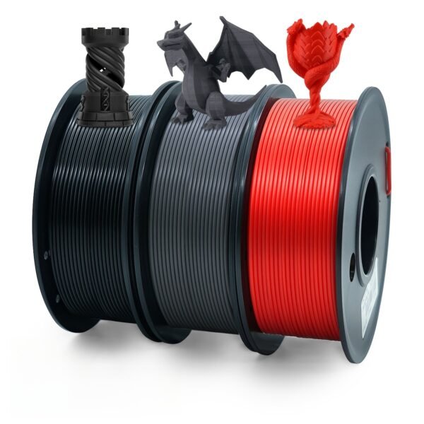 PLA Filament Bundle 1.75mm - Black, Gray, Red 3-Pack Combo (250g/0.55lbs per Spool)