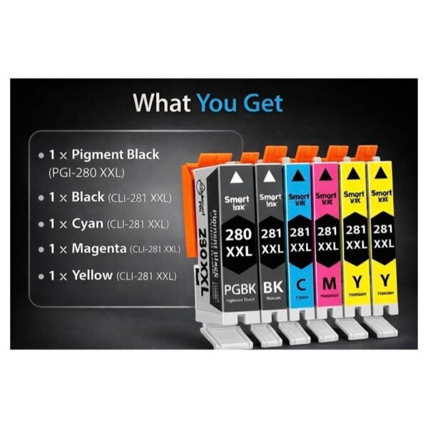 Compatible Ink Cartridge Replacement for Canon PGI-280XXL & CLI-281XXL - 5-Pack High Yield Combo (1x PGBK, 1x Black, 1x Cyan, 1x Magenta, 1x Yellow)