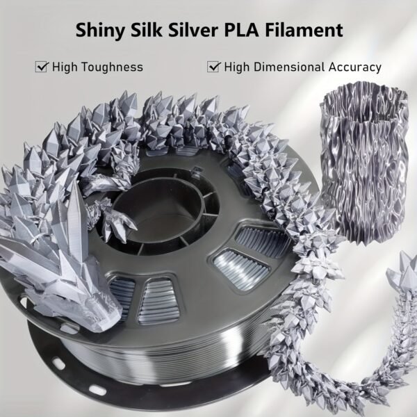 Silk Silver PLA Filament 1.75mm - Shiny Metallic 3D Printer Filament (250g Spool)