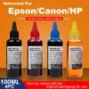 Universal Refill Dye Ink Kit 4x100ml (3.38oz) - Compatible with Epson, Canon, HP, Brother Inkjet Printers (Black, Cyan, Magenta, Yellow)