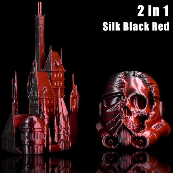Black & Red Dual Color Silk PLA Filament 1.75mm - Color Changing Shiny 3D Printer Filament (200g/0.44lbs Spool)