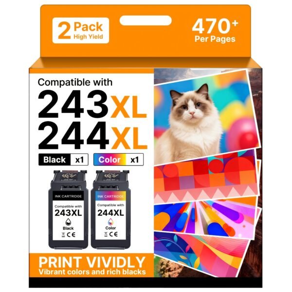 Remanufactured Ink Cartridge Replacement for Canon 243XL 244XL (PG-243 CL-244) - 2 Pack High Yield Combo for Pixma TR4520, TS3420, MG2522, MG3022 Printers