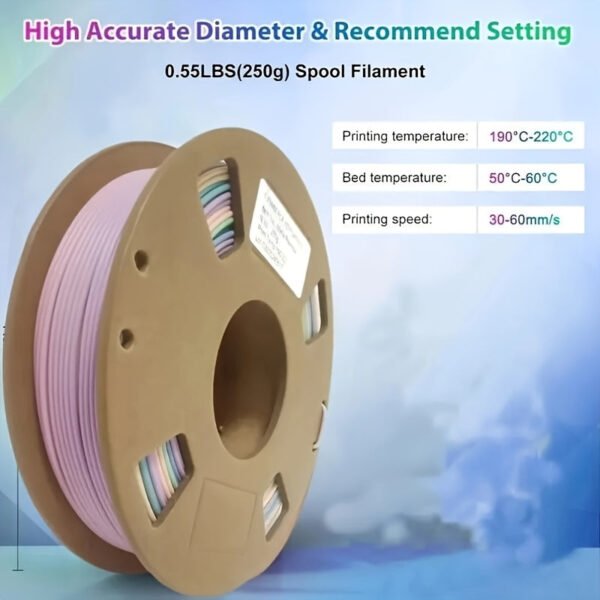 Matte Rainbow PLA Filament 1.75mm - Macaron Gradient Multicolor 3D Printer Filament (250g Spool)